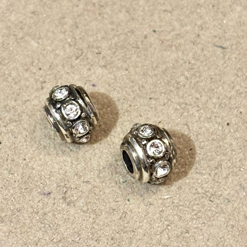 Two Brighton Mini Glam Silver beads in Silver w Clear crystals MINI holders ONLY